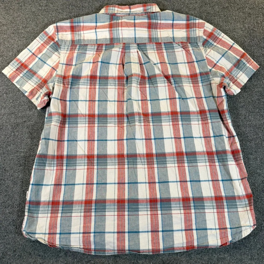 The North Face Mens XL Red Blue Plaid Short Sleeve Hemp Cotton Shirt NF0A5J9Z